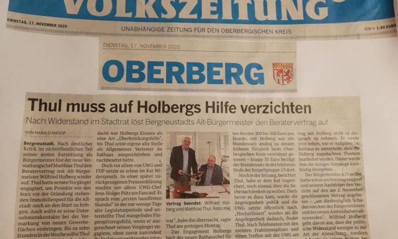 UWG Bergneustadt wirkt: Kein Beratervertrag mit Wilfried Holberg!