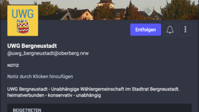 Mastodon Account bei Oberberg.NRW von der UWG Bergneustadt.